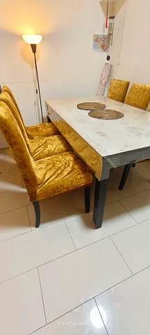6-Seater wooden Dining Table with Velvet Chairs