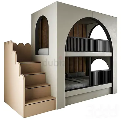 Modern Arch-Style Double Bunk Bed with Stairs - Kids Room