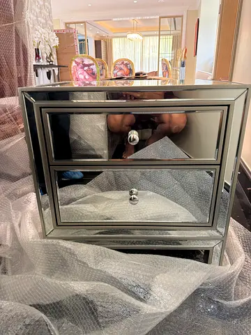 Pair of Mirrored 2-Drawer Nightstand / Bedside Table in Silver Finish