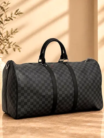 Classic Black Checkered Duffel Bag - Large Travel Holdall