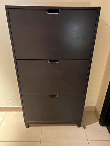Slim Black-Brown Shoe Cabinet with 3 Flip-Down Compartments