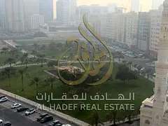 For rent in Sharjah: includes a maid's room, kitchen, and 3 bathrooms; features a front-facing view;
