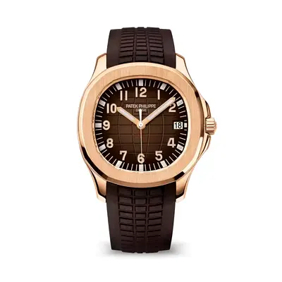 Patek Philippe Aquanaut Rose Gold Brown Dial Rubber Strap - Men's Watch