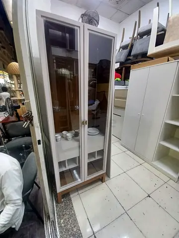 Tall Glass-Front Display Cabinet / China Cabinet - Light Wood