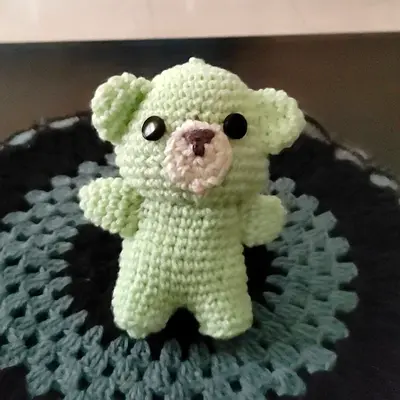 Handmade small mint green crochet teddy bear - soft plush toy