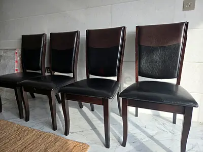 Set of 6 Elegant Dark Wood & Faux-Leather Dining Chairs