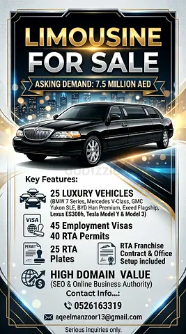 Limousine business for sale — 25 luxury vehicles, visas, RTA permits, established brand