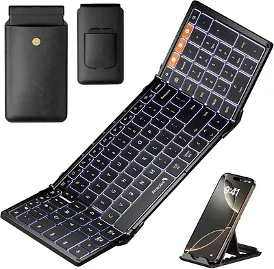 ProtoArc XK01 Plus Backlit Foldable Keyboard, 105-Key Full-Size, Black