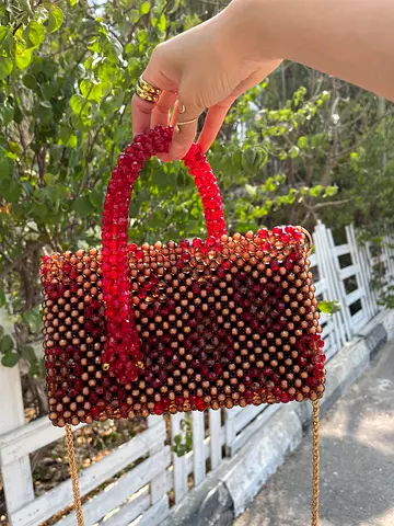 Luxurious snake gold handmade beaded bag