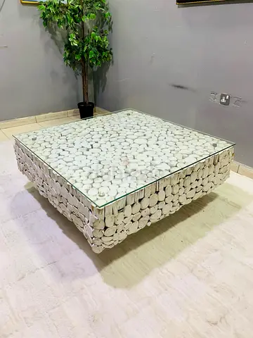 Handmade Driftwood Coffee Table with Glass Top - Square