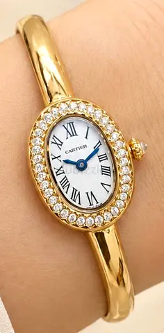 Cartier Ladies Golden & Stones Bangle Master Quality Watch - Small