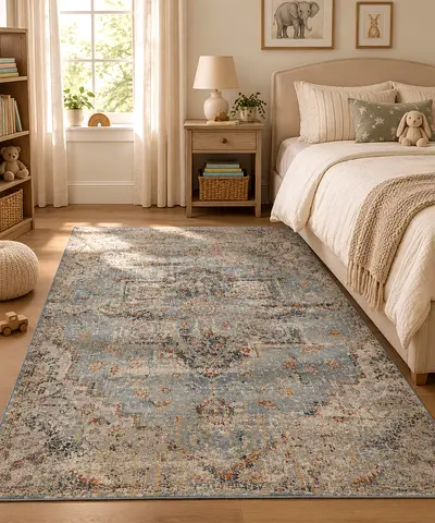 Ikea Vintage-style area rug — neutral blue/beige, medium size