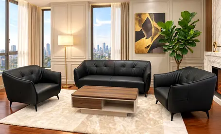 Modern Black Office Sofa Set – 5 Seater PU Leather Reception Sofa