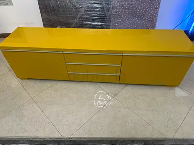 Yellow low TV cabinet / media console with drawers