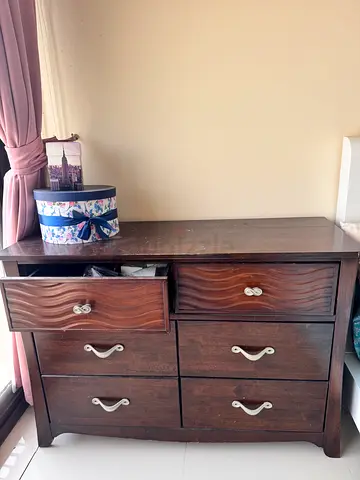 Antique Solid wood bedside chest of drawers - dark finish, 6 drawers (74 cm tall)
