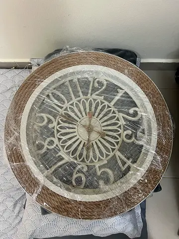 Vintage Large decorative wall clock - rustic rope frame, working
