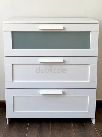 White 3-Drawer Chest / Dresser with Frosted Glass Panel