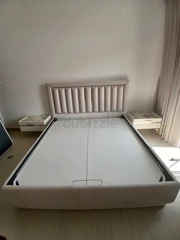 `Luxury King Storage Bed Frame with 2 Marble Top Nightstands - Like New`