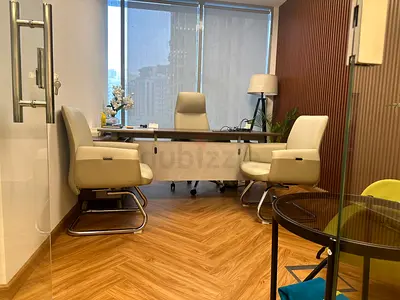Modern Office Furniture Set, 1 L shape Large Table with two front chairs & 1 Queen Chair