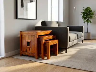 Solid wood nest of 3 tables- 3 nesting tables