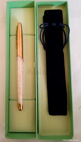 Swarovski Elegant Crystalline Ballpoint Pen Embellished Gold Tone Calligraphy Pen with Case