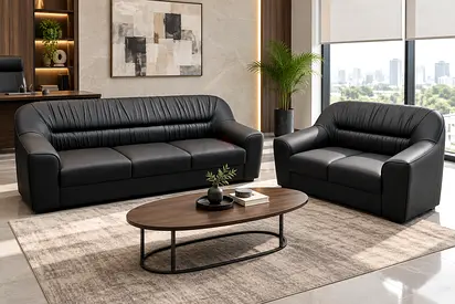 Black Office Sofa Set – 5 Seater Reception & Waiting Area Sofa