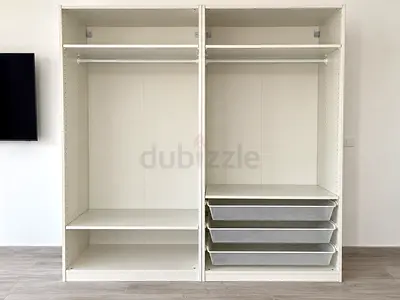 IKEA PAX-style White Wardrobe / Closet Unit - 2 Sections with Drawers