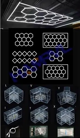 Modular LED Hexagon Ceiling Light Panels - Set with ConnectorsSize.4.5m + and 2.5m +Full set inbox