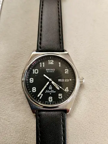 Seiko SilverWave Quartz Men's Watch with Black Leather Strap, Date & Day