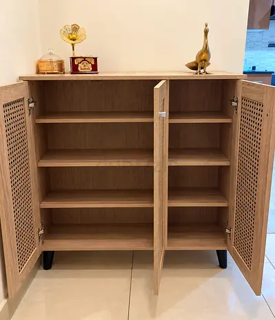 Wooden Storage Cabinet with Lattice Doors - Great Condition