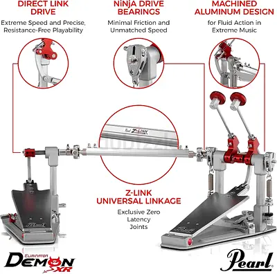 Pearl Demon Xr Direct-Drive Double Bass Drum Pedal (P3502D)
