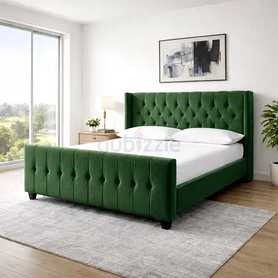 Elegant Luxury Velvet Bed King Size with Spring Mattress