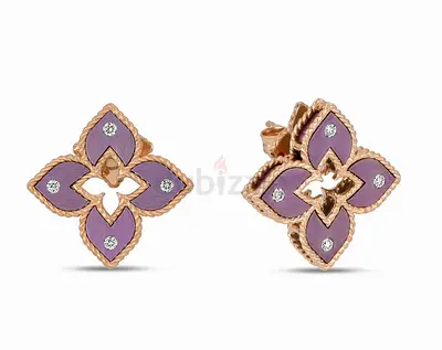 Roberto Coin,18k Rose gold stud earrings with purple titanium and diamonds . Never worn