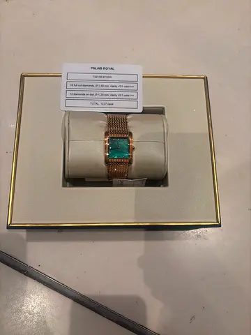 Rose gold mesh women's watch with green rectangular dial - new.