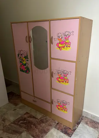 Free delivery Children's pink wardrobe with mirror and cartoon decals