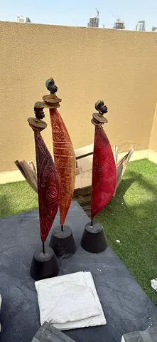 Set of 3 Handcrafted Decorative Tribal Figurines — Wooden Sculptures