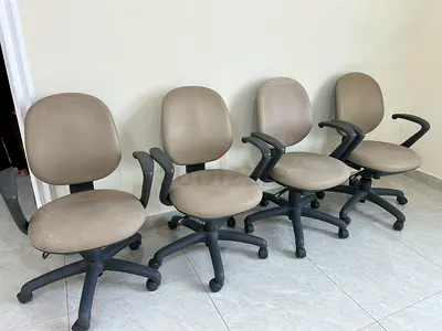 Set of 4 Beige Office Chairs with Armrests — Good Used Condition.