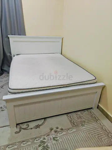 White Wooden Single Queen size Bed Frame with Mattress - Excellent Condition