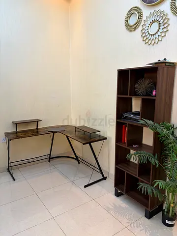 L-Shaped Computer Desk with 2 Raised Shelves