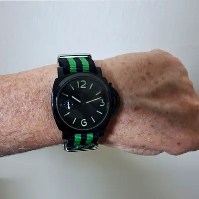 44mm Manual-Wind Mechanical Watch – Black PVD – 2 Straps