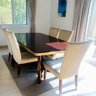 6-Seater Dining Table with Cream Upholstered Chairs - Good Condition