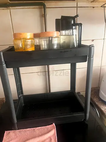 Black 3-Tier Plastic Utility Trolley/Service Cart - Good Condition