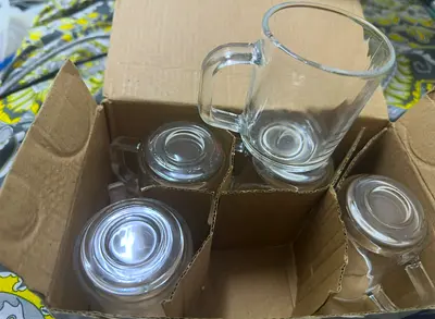 Set of 5 Clear Glass Coffee Mugs - Good Condition