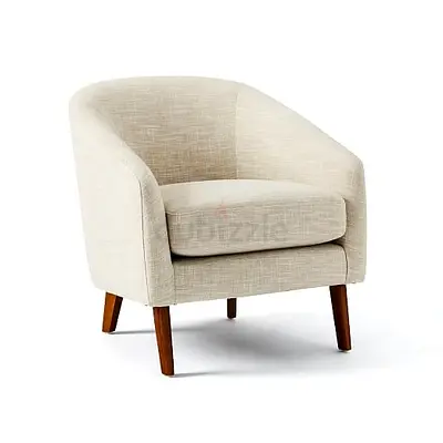Beige Fabric Accent Armchair with Wooden Legs
