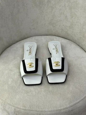 White Chanel-style Slide Sandals with Gold CC Logo - EU 38