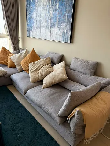 Large L-Shaped Grey Sectional Sofa with Chaise
