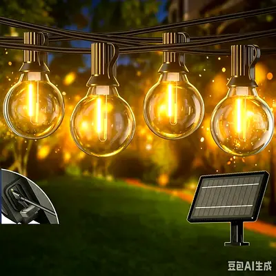 Solar Outdoor String Lights with Bulb Fixtures - Warm White 10m long 20led lemp