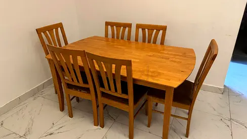 Solid Wood Extendable Dining Table with 6 Chairs-urgent sale