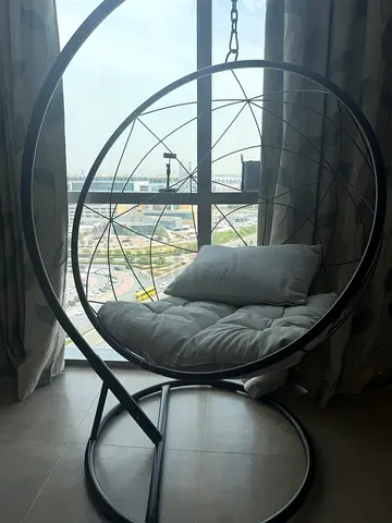 Modern hanging egg chair swing with stand and cushions