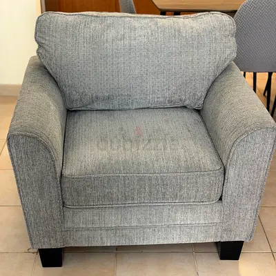 Grey Fabric Armchair — Good Condition, Comfortable Single Seat
